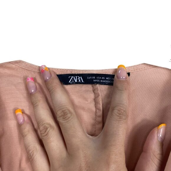 Zara Light Pink Button Tie Waist T Shirt Dress XSmall - Picture 6 of 12